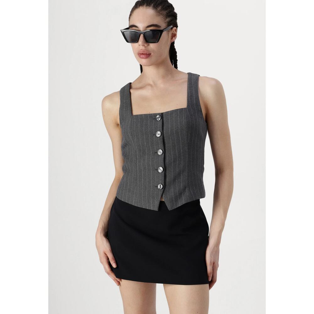 Abercrombie & Fitch Gray Pinstripe Button Front Tank Top